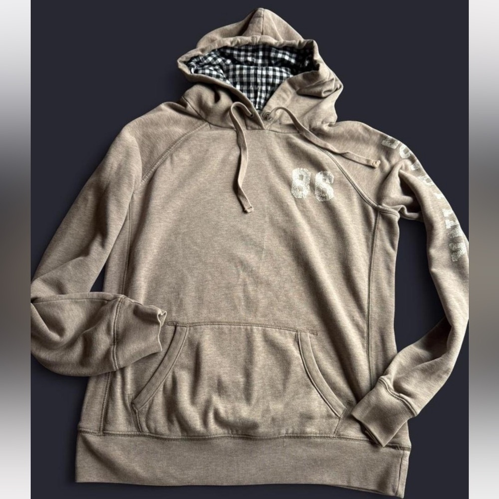 PINK Victoria's Secret Beige Hoodie with Checkered Lining - Picture 1 of 6